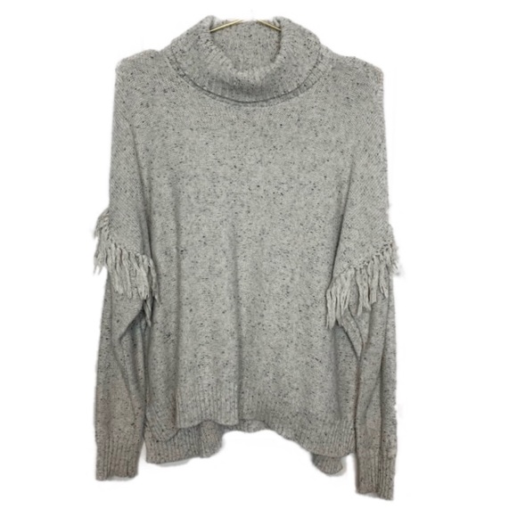 aerie Sweaters - Aerie Boho Slouchy Grey  Fringe Turtleneck Sweater